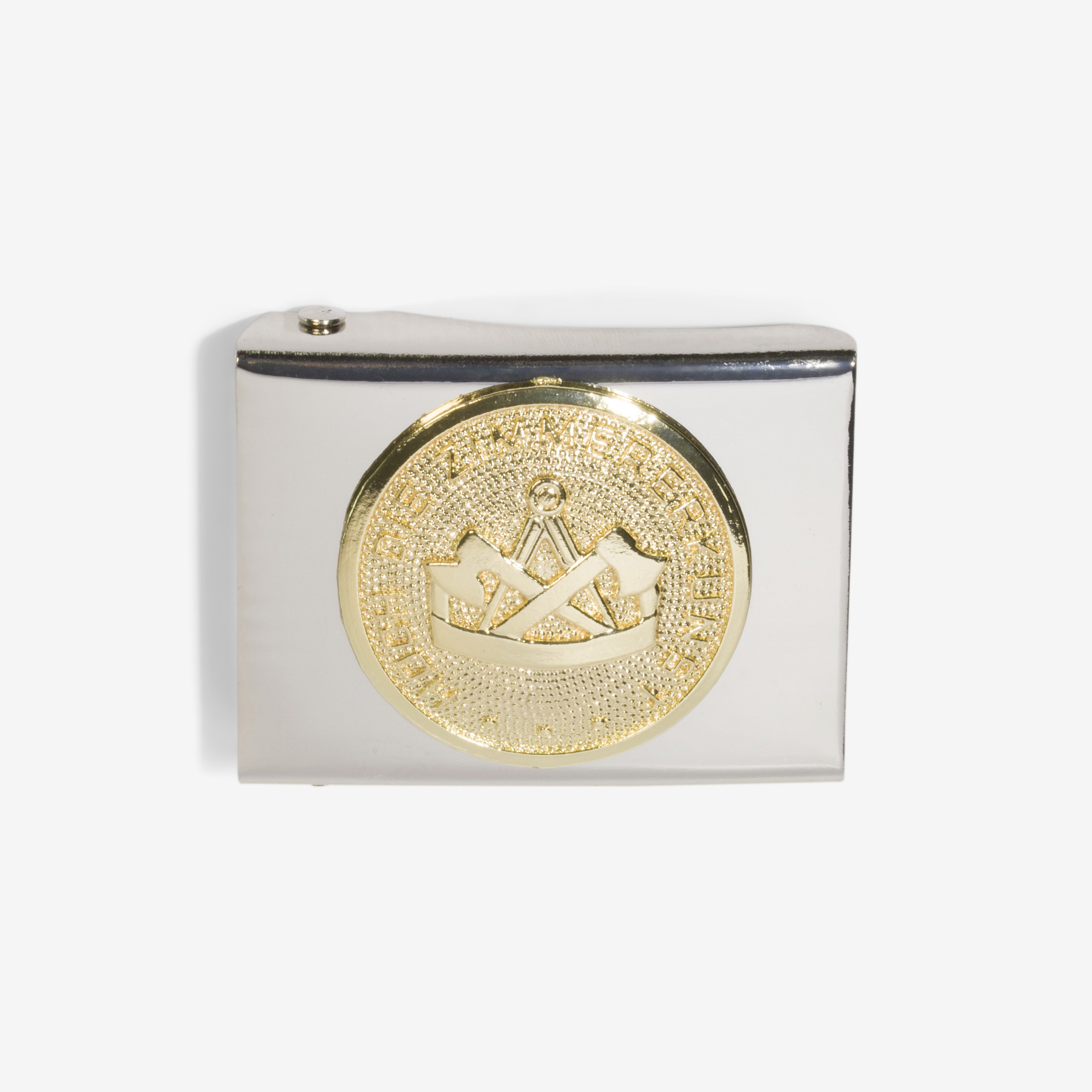 Koppelschloss Guertelschnalle silber  mit Zunftemblem in gold