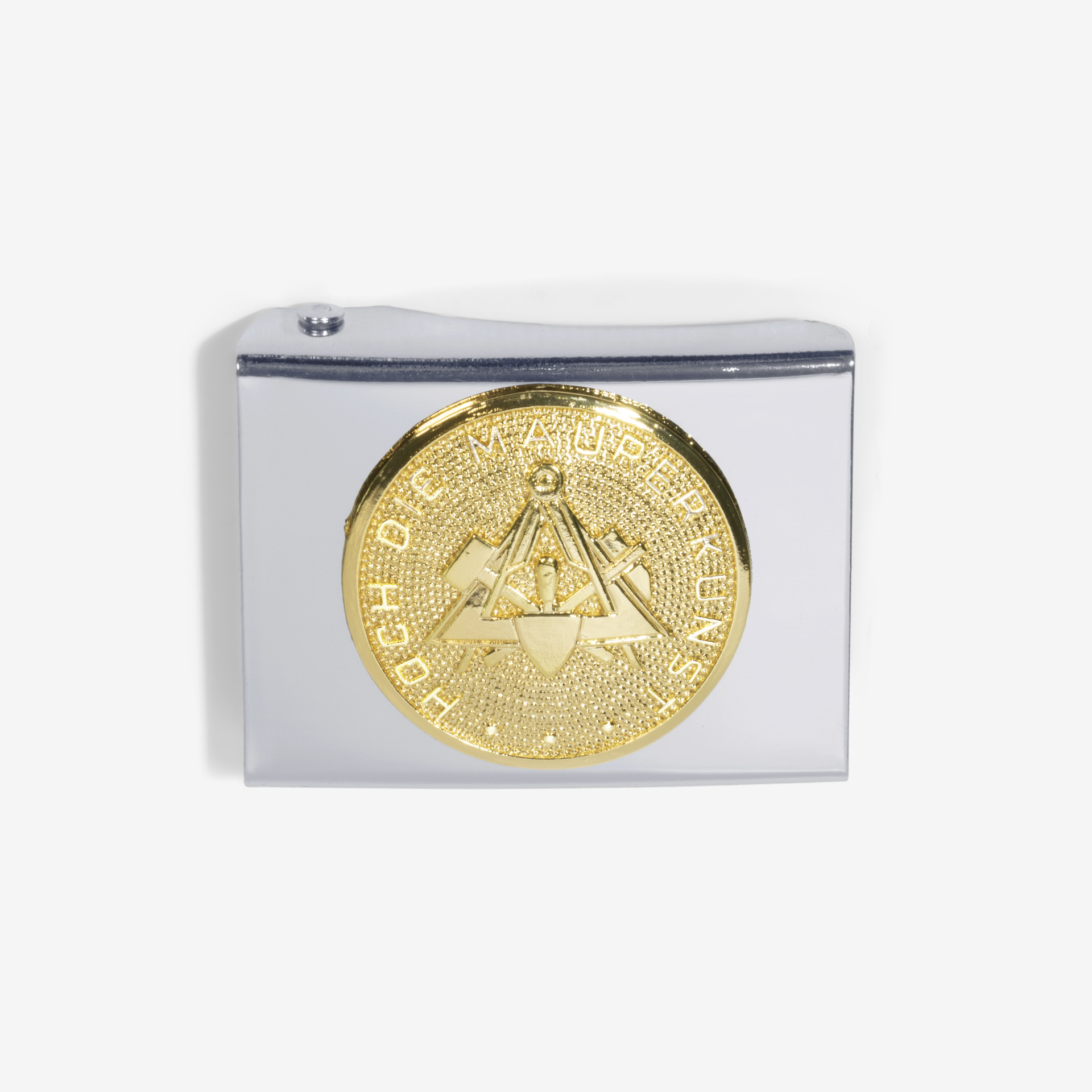 Koppelschloss Guertelschnalle silber mit Zunftemblem in gold