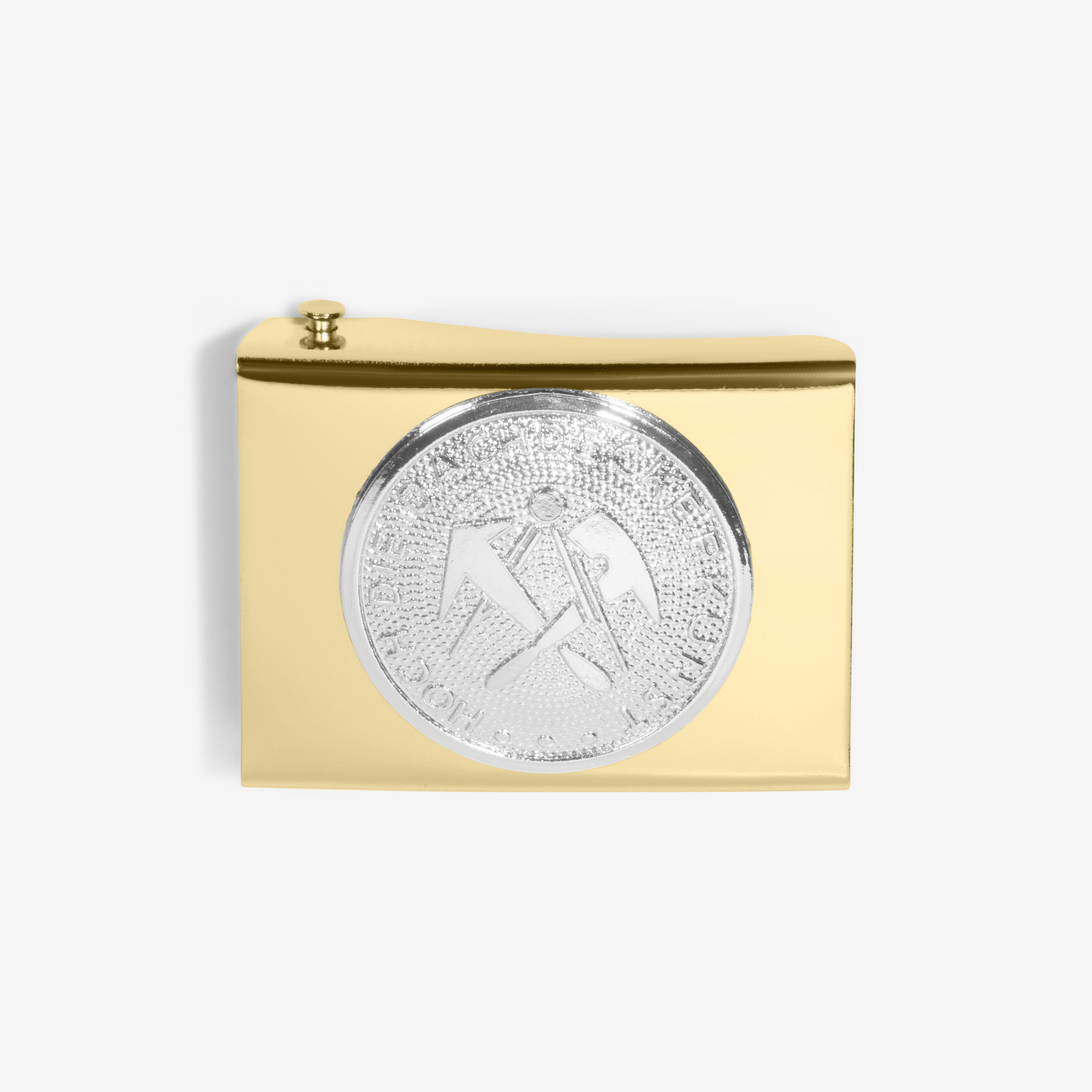 Koppelschloss Guertelschnalle gold mit Zunftemblem in silber