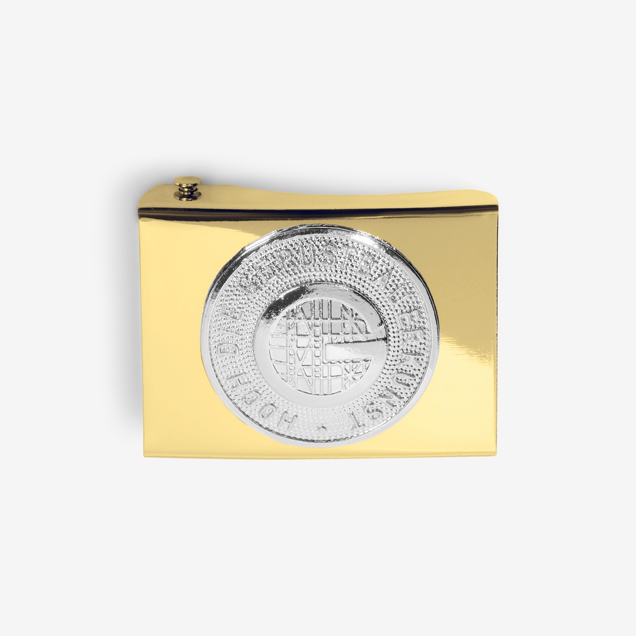 Koppelschloss Guertelschnalle gold mit Zunftemblem in silber